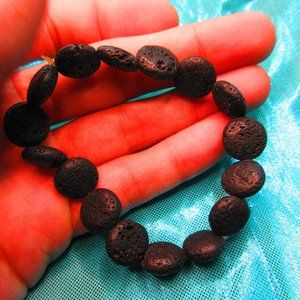 Lava Stone Coins 7" Stretchy Gemstone Bracelet